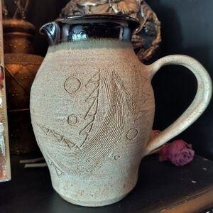 Handcrafted Ceramic Pitcher - Cream and Black